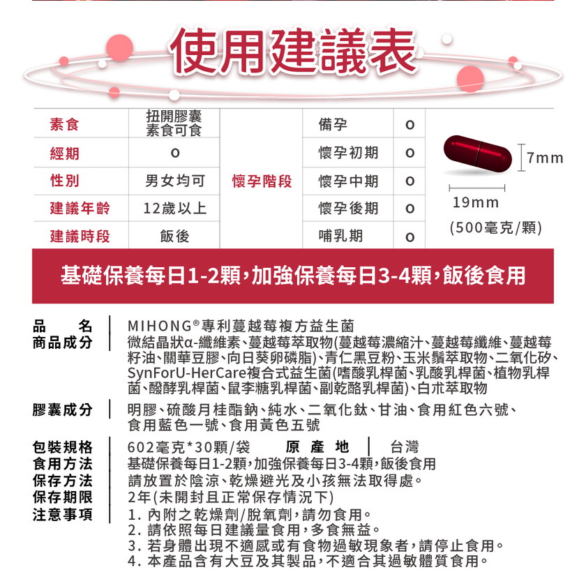 MIHONG® 專利蔓越莓複方益生菌（30顆/包）