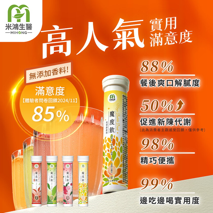 【新官網開幕慶 買多送多】MIHONG® x 皮媽推薦魔度飲(20杯/支)